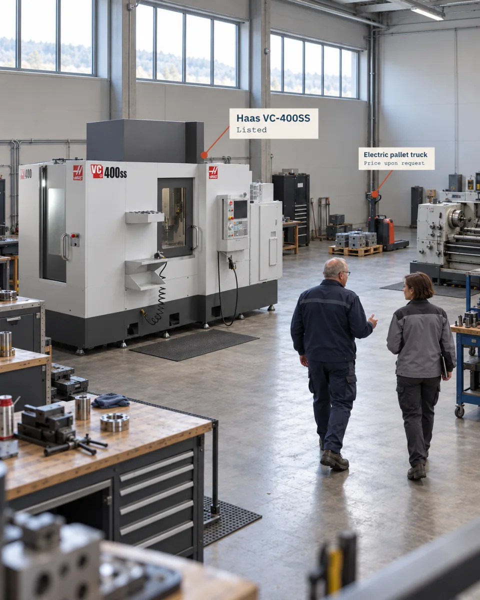 Illustrative Nordic industrial workshop with machining equipment